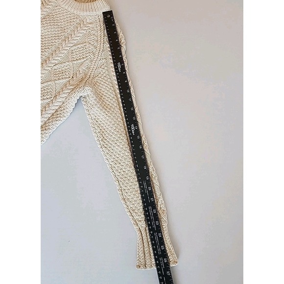 LL Bean Signature Fisherman Sweater Chunky Cable Knit Cottage Cream Womens Sz S - Picture 8 of 11